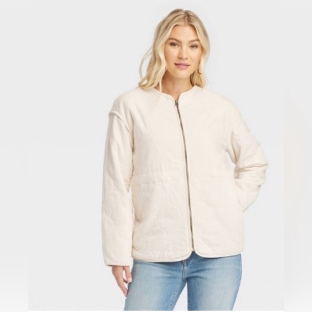 Universal Thread Cream Quilted Corduroy Light-Weight Zip Jacket